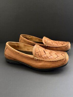 J&M (Johnson & Murphy) Sheepskin Mens Loafers 10.5M Tan Basket Weeve Slip On